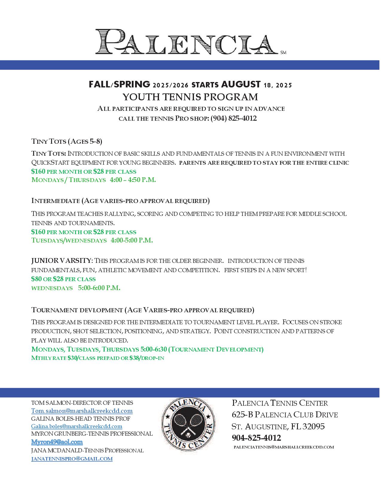 Youth Tennis Program 20252026